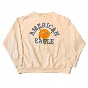 American Eagle Oversized Graphic Crewneck Sweatshirt Peach Large